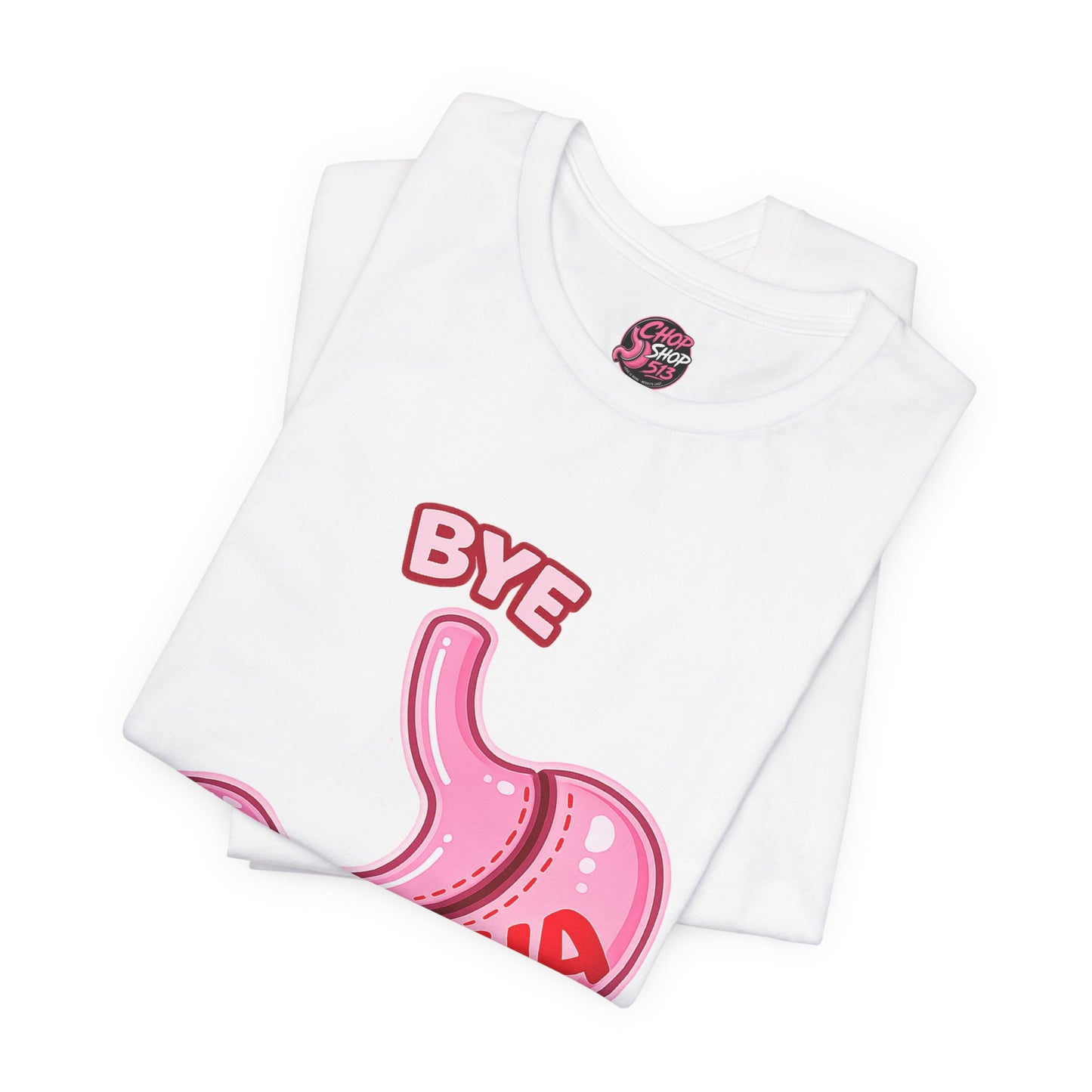 Bye Felisha Gastric Sleeve Stomach Graphic Tee — Funny Pink Cartoon Stomach T-Shirt