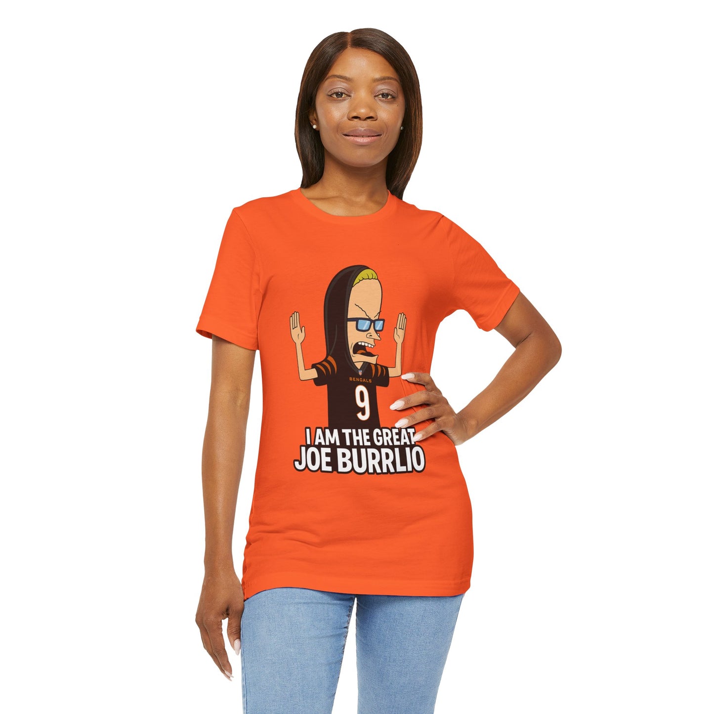 I Am The Great Joe Burrlio | Funny Bengals Fan T-Shirt | Beavis-Inspired Football Parody Tee