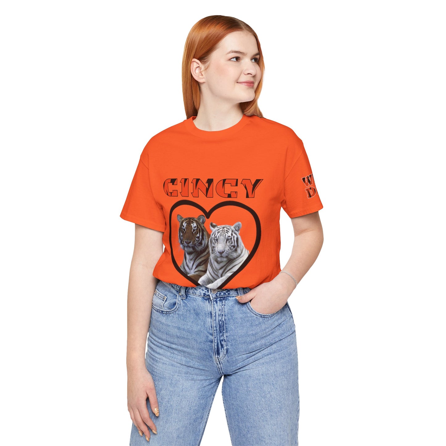 Cincy Cat Lover Unisex Tee - Bold Orange Animal Print Shirt