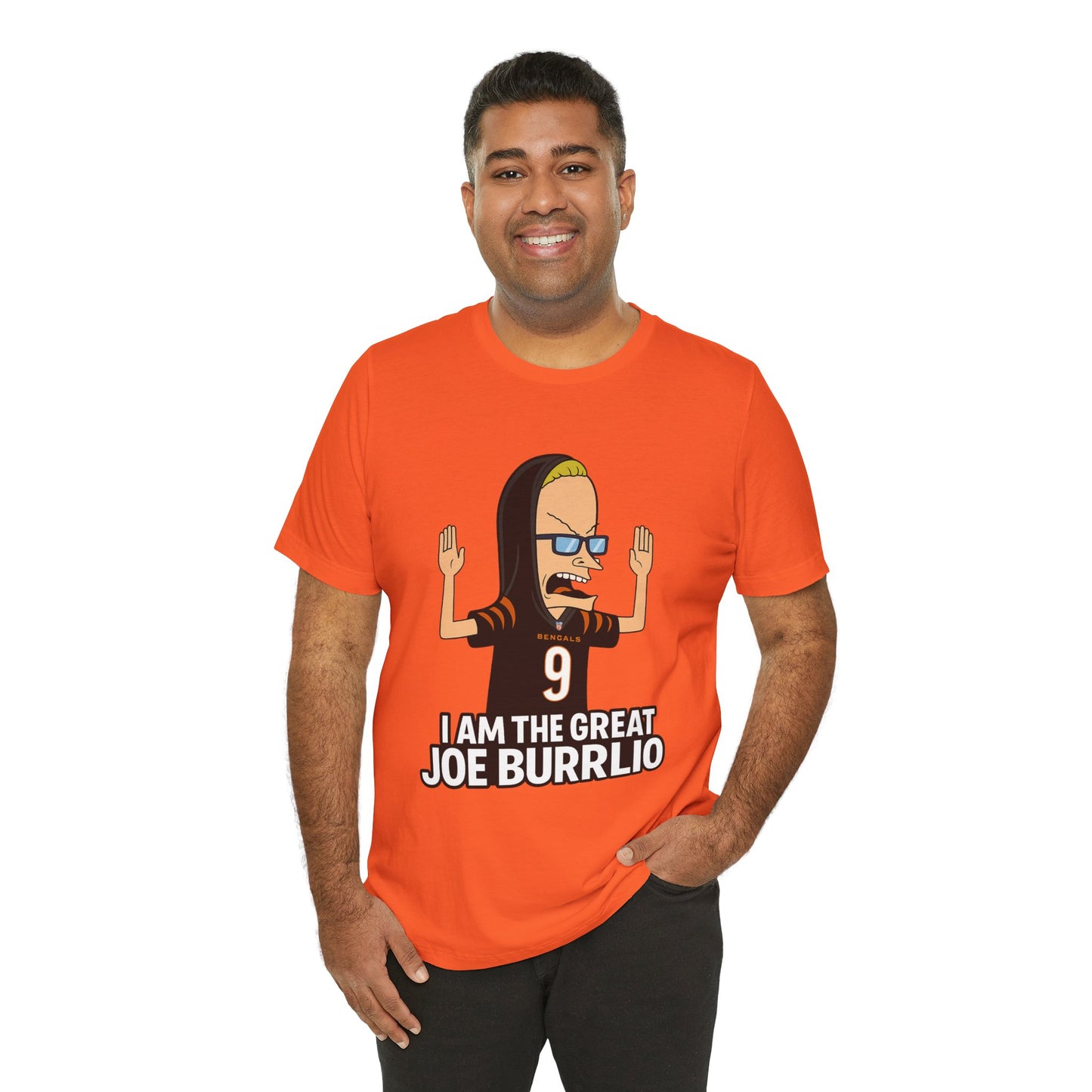 I Am The Great Joe Burrlio | Funny Bengals Fan T-Shirt | Beavis-Inspired Football Parody Tee