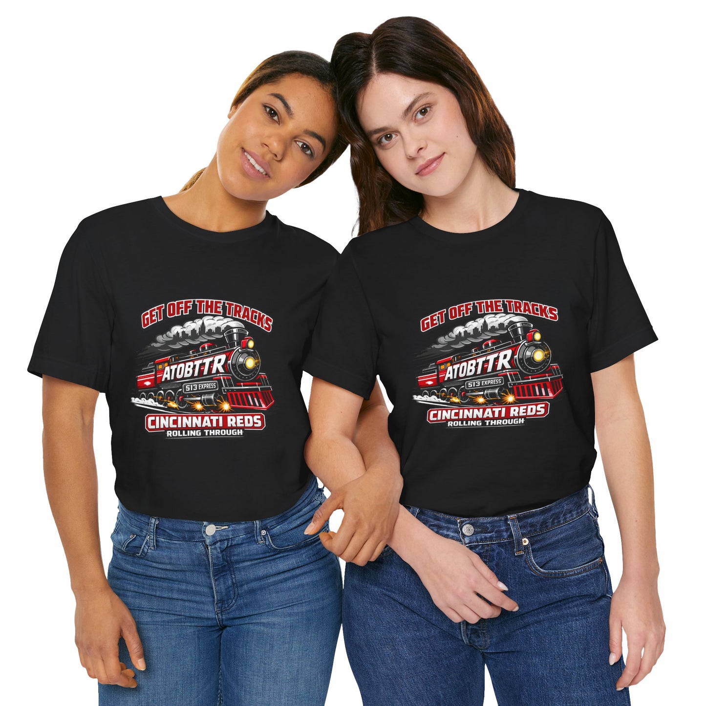 Cincinnati Reds Vintage Train "GET OFF THE TRACKS" Tee — Baseball Fan Shirt