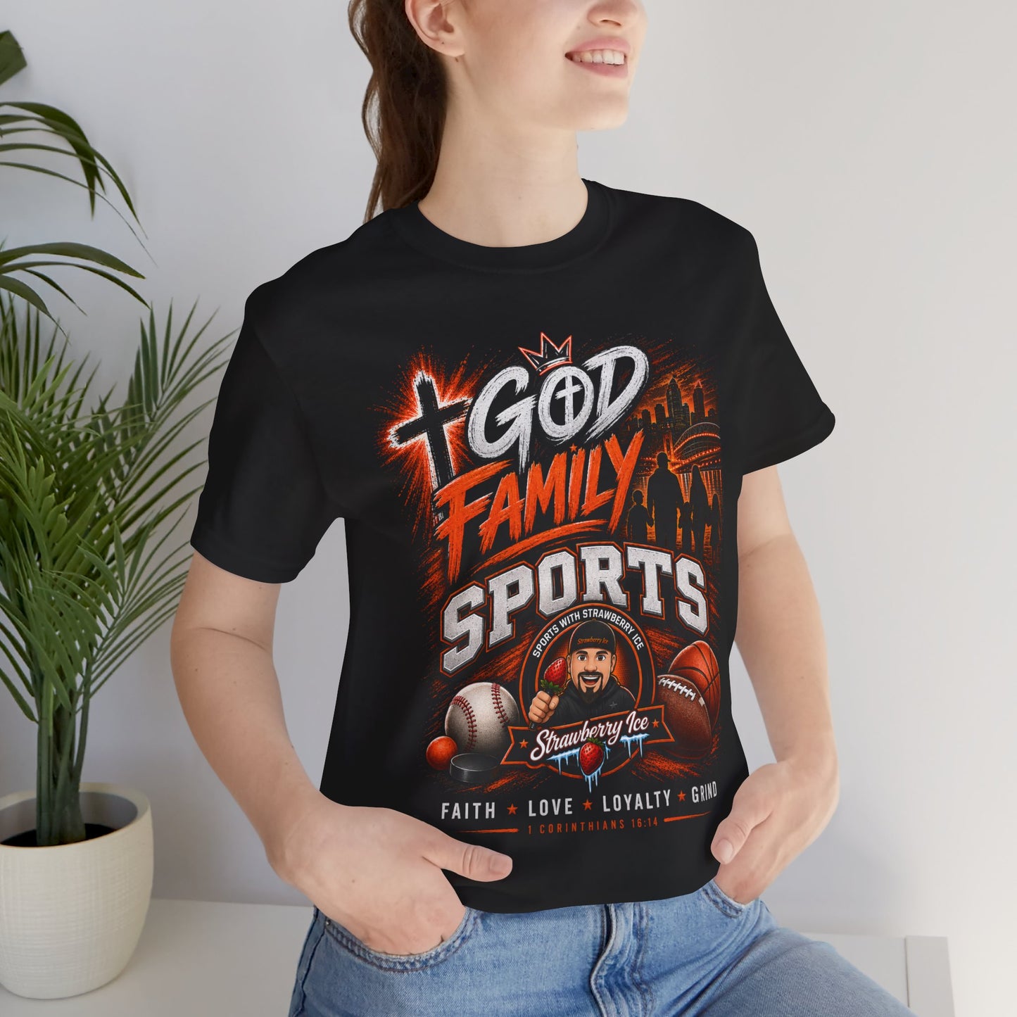 ✝️ God, Family & Sports | Official Strawberry Ice Faith Tee 🍓🧊🏈