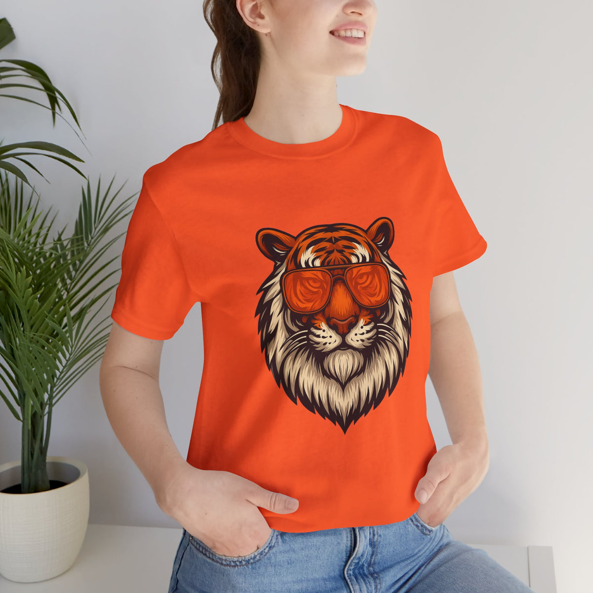 Orange Tint Bengal Cool Tiger Graphic Tee - Unisex Jersey Short Sleeve T-Shirt