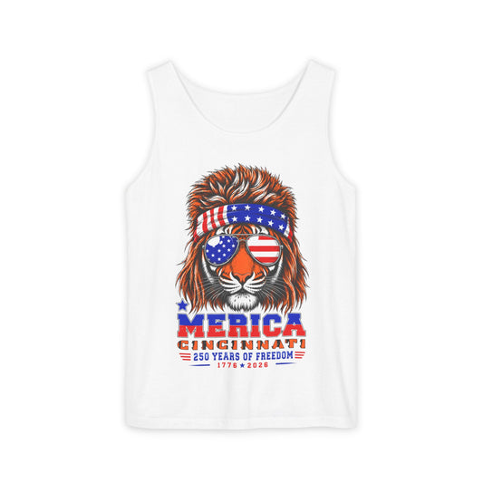 Patriotic Bengals Tiger Tank Top — "’Merica Cincinnati 250 Years of Freedom" USA Graphic
