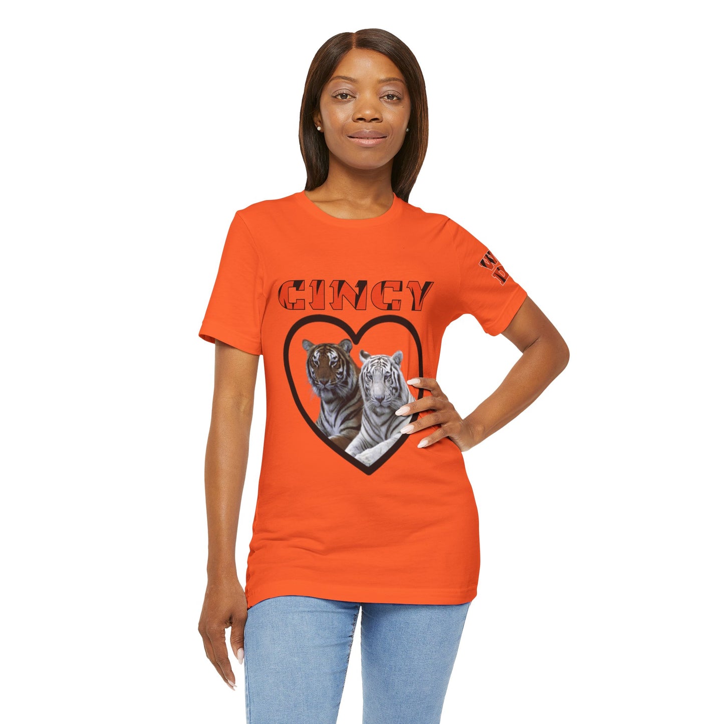 Cincy Cat Lover Unisex Tee - Bold Orange Animal Print Shirt