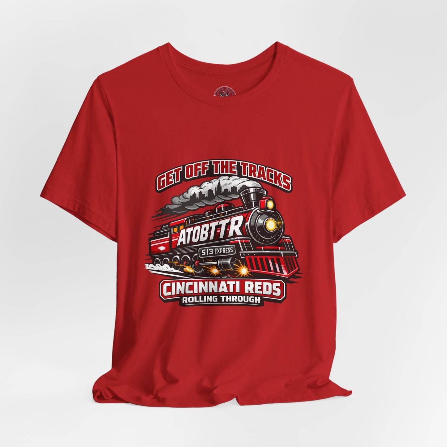 Cincinnati Reds Vintage Train "GET OFF THE TRACKS" Tee — Baseball Fan Shirt