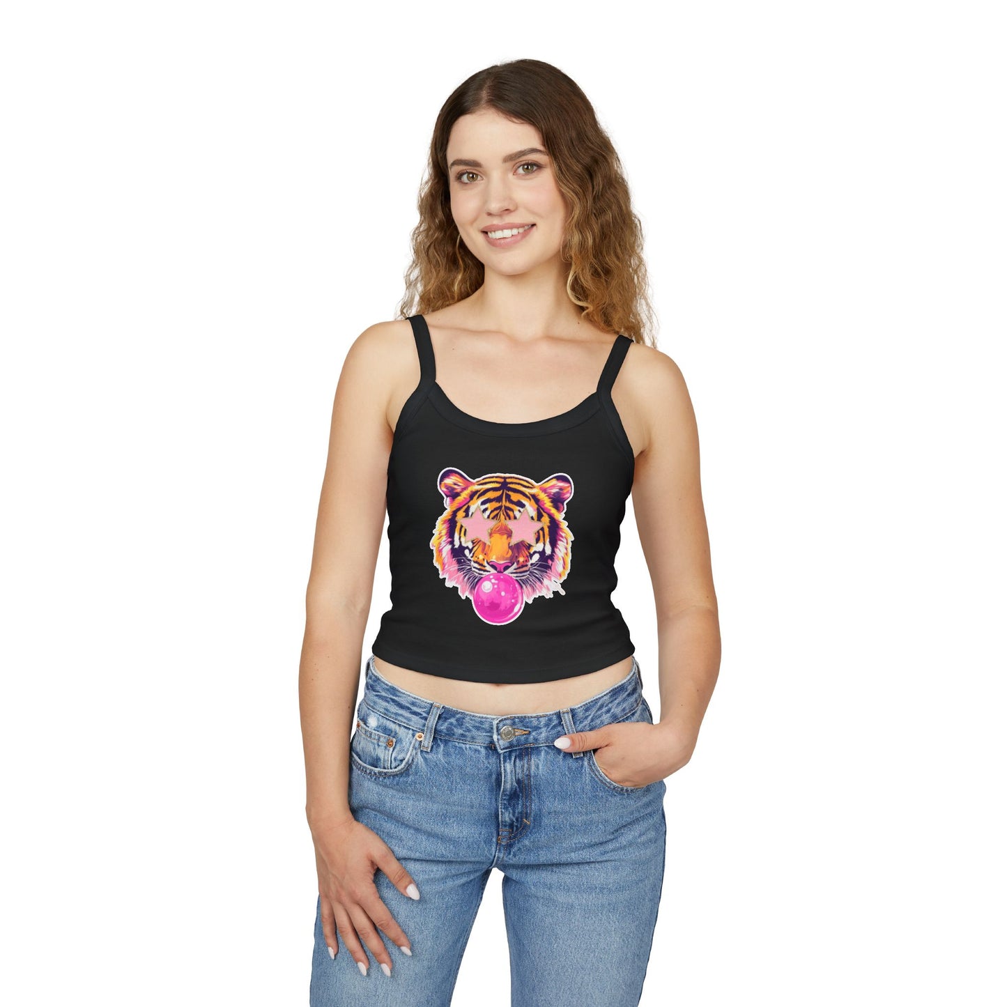 Bubble blowing Fierce Tiger Graphic Tank Top | Women's Spaghetti Strap | Cool Summer Apparel | Trendy Gift | Animal Lover Top | Festival Fashion | [...]