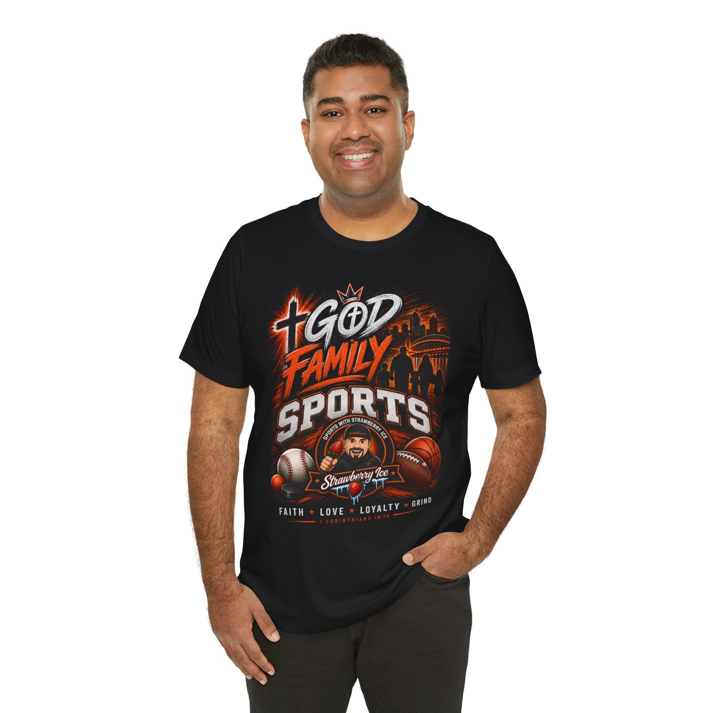 ✝️ God, Family & Sports | Official Strawberry Ice Faith Tee 🍓🧊🏈