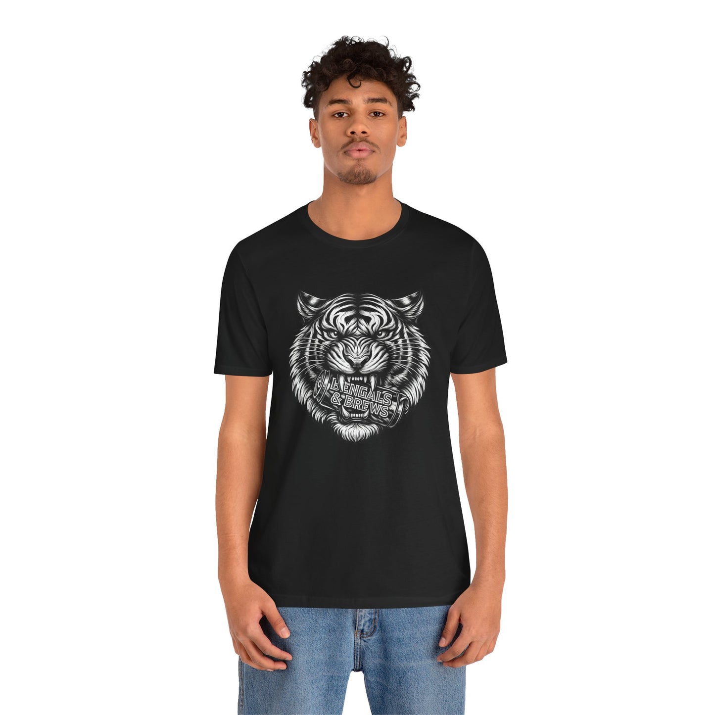 Bengals and Brews Black and White — Fierce Vintage Tiger Head Graphic T-Shirt